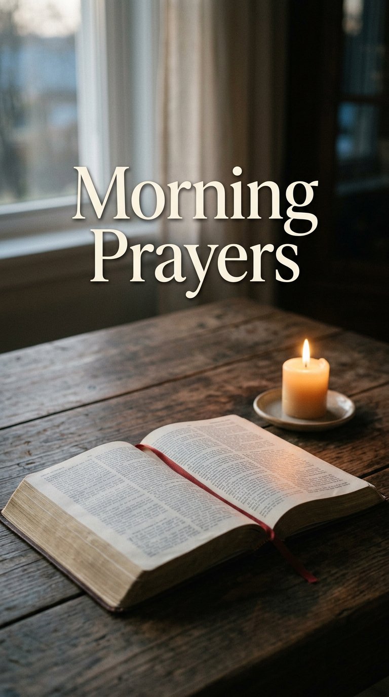 Morning Prayers — open Bible beside candle at dawn