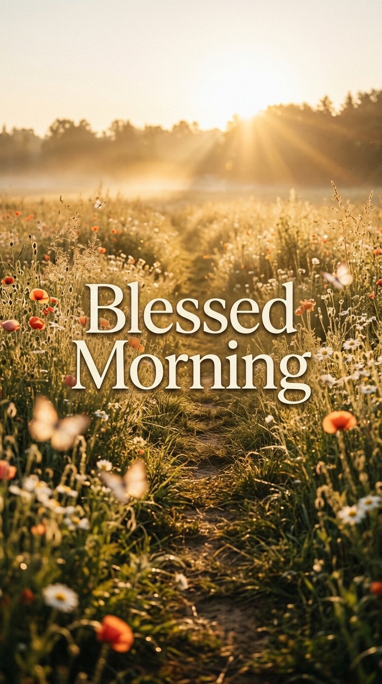 Blessed Morning — wildflower field path at sunrise