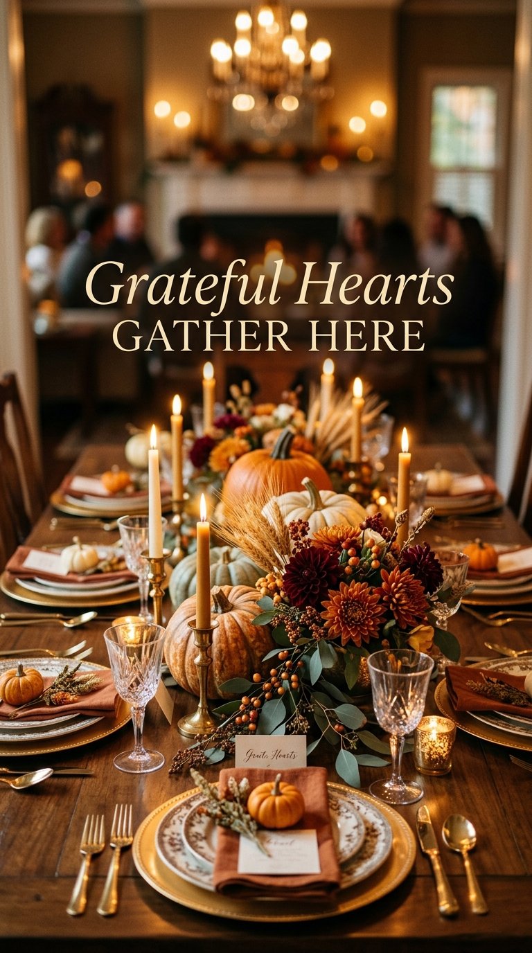 Grateful Hearts Gather Here - happy thanksgiving wishes