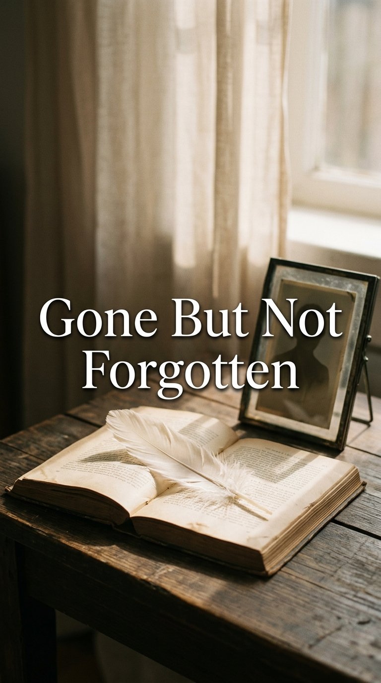 Gone But Not Forgotten — white feather on open book