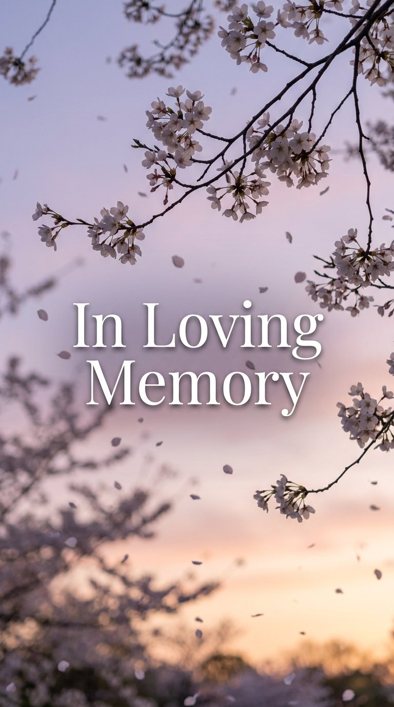 In Loving Memory — white cherry blossoms at dusk