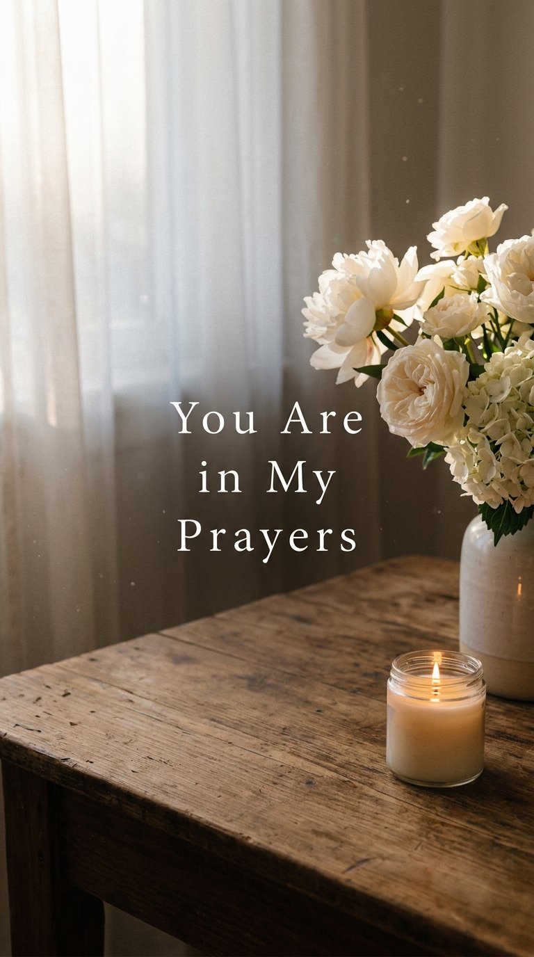 You Are in My Prayers — candle and white flowers sympathy image