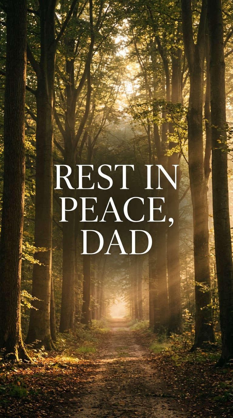 Rest in Peace Dad — tranquil forest path toward sunset