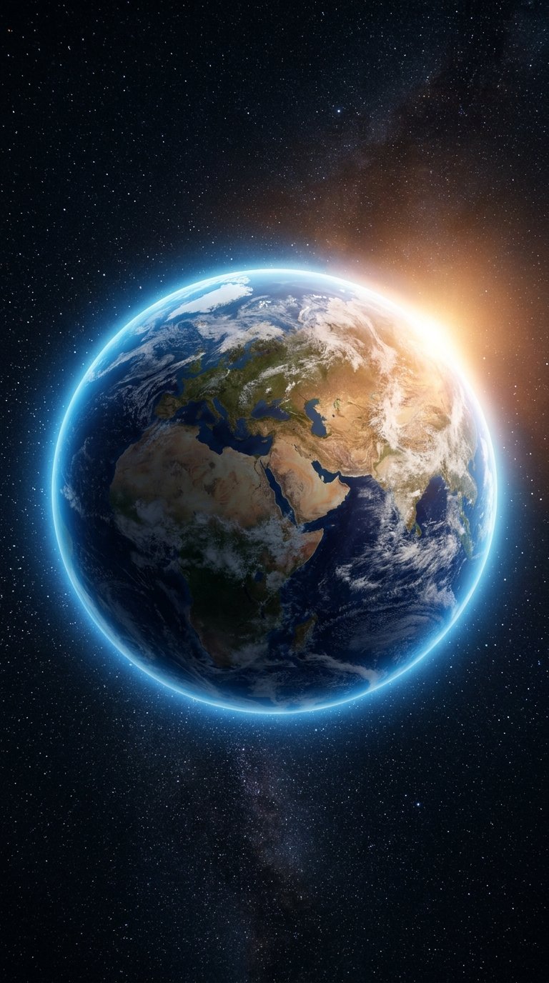 Planet Earth wrapped in a glowing blue ozone layer, eco wishes